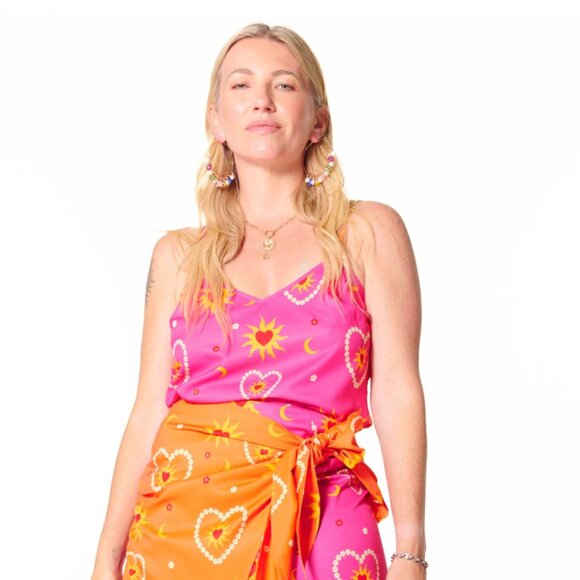 Never Fully Dressed Satin Cami Top- Sun & Heart Print - Picture 7 of 7